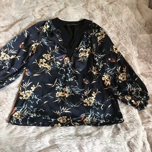 Zara Long sleeve graphic silk blouse Medium